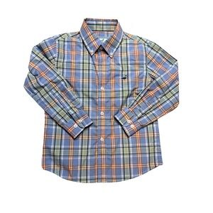 🦆 Properly Tied Plaid Button Down Shirt Boys 4T Blue Orange Classic 🦆